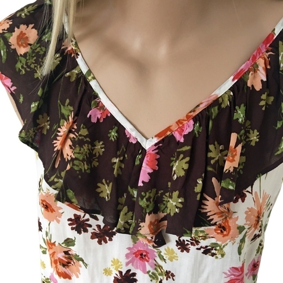 Nordstrom DR2 Rayon Top Shirt Blouse Ruffles Fluttery Floral Keyhole Tie Bow - Picture 4 of 12